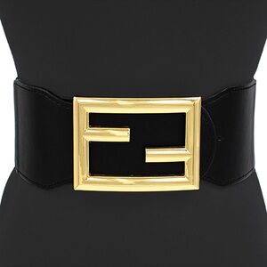 Oversized Metal Buckle Accented Elastic Statement Belt